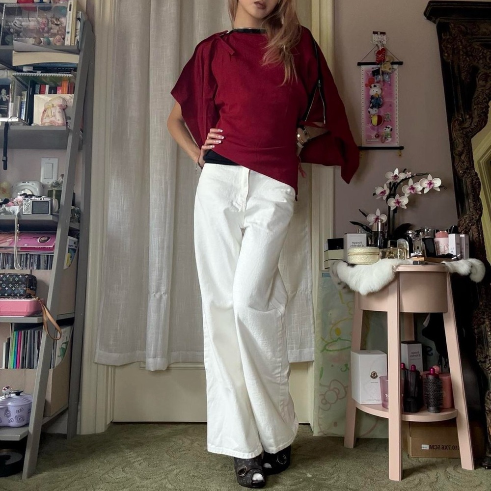 Size Small Unbranded White Denim Loose/Straight Leg Mid-high Rise Jeans